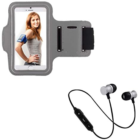 Pack Sport pour ZTE Axon 30 Ultra Smartphone (Ecouteurs Bluetooth Metal + Brassard) Courir T8 (Argent)