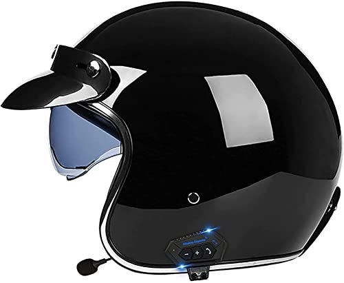 Bluetooth Moto 3/4 Casco Auricolare E Microfono Integrati Con Visiera Parasole Retrattile Certificazione ECE Casco Jet Jet Per Adulti Uomini Donne - Mezze Caschi Moto Stile Vintage H,XL=61-62CM