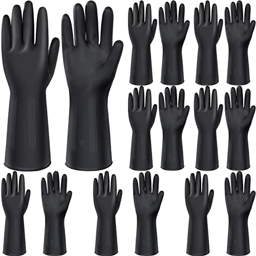 Chumia 8 Pairs Chemical Resistant Latex Gloves Heavy Duty Black Rubber Gloves Cleaning Protective Safety for Car Home Lab(Large)