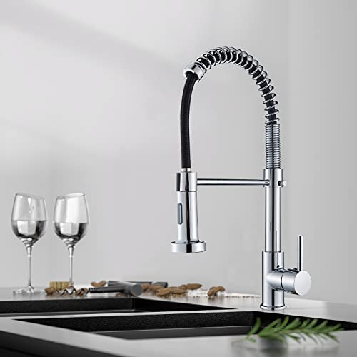 Cesinkin Robinet Cuisine pivotant à 360°,Robinet d'Évier à Arc Élevé pulvérisateur escamotable 2 Modes de Pulvérisation en Laiton (chromé)…