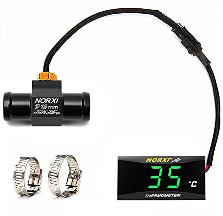 Digital motorcykel termometer, universell motorcykel vattentemperaturmätare med sensorer, vattentät termometer för motorcyklar med hög temperatur larm (18 mm, grön)