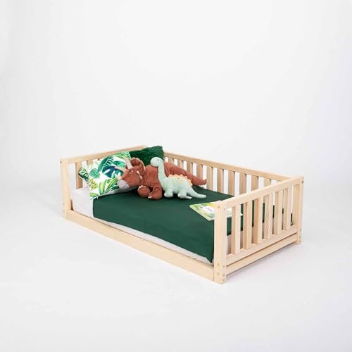 Sweet Home From Wood Etagenbett, Massivholzbett, Bodenbett mit Schienen, Kinderbettrahmen, Hausbett (Kiefernholz, 200x90cm)