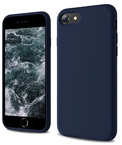 CALOOP Designed for iPhone SE Case 2020/2022, iPhone 8/7 Case, Liquid Silicone Full Body Protective Covered Silky-Soft Anti-Scratch Gel Rubber Slim Shockproof Cover 4.7 inch, Navy Blue
