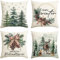 Artoid Mode Holly Kiefernzapfen Rentier Baum Weihnachten Kissenbezüge 4er Set, 40x40 cm Zierkissenbezug Cushion Cover Wohnzimmer Außenbereich Deko
