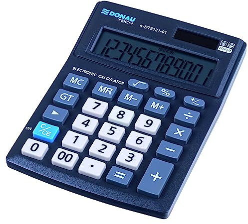 Calculadora de Mesa Donau Tech Office K-DT5121-01/12 dígitos, 137 x 101 x 30 mm/Color: Negro/calculadora Dual-Power Solar - Funciona con Pilas/diseño Compacto