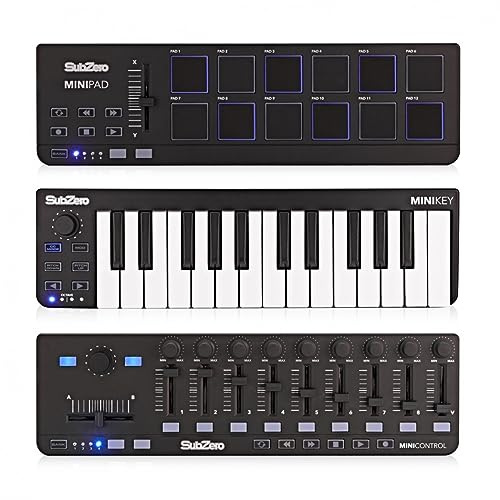 Set de controlador MIDI portátil de 3 piezas con 25 teclas, Pads y controles