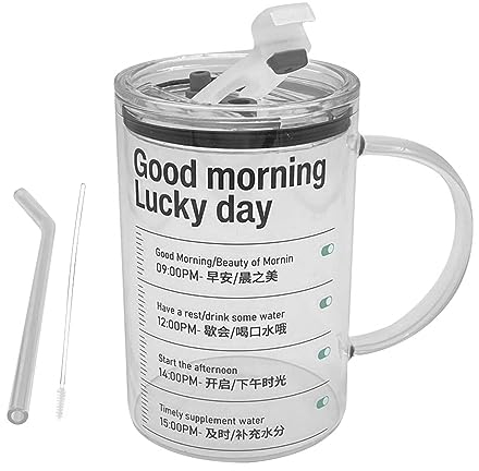 perfk Tazza da 1 Litro Resistente con Coperchio Leggero con Manico Tazza da caffè Bicchiere per Bevande Calde tè caffè Latte Succo, Buongiorno
