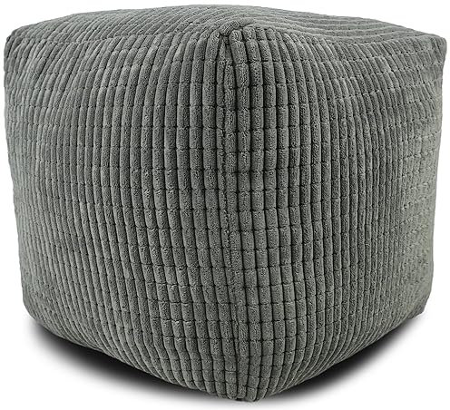Jumbo Cord Footstool Bean Bags | Corduroy Ottoman Footrest Modern Home Living Room Bedroom Stylish & Durable Ergonomic Design | Jumbo Cord Foot Rest Pouffe (Charcoal, Square (40cm x 40cm x 35cm))