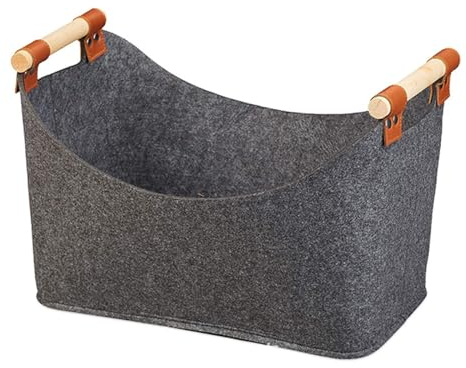 Cesta per Legna da Interno,Cestino In Feltro Con Manico,Borsa Pieghevole in Feltro,Cesto Portalegna da Interno per Legno, Giornali, Legna da Ardere, Vestiti(Grigio scuro)