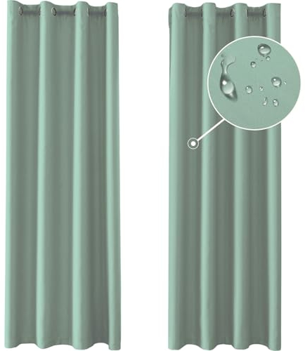 Ystyle Gardinen 2er Set, Thermovorhang Kälteschutz, Outdoor Vorhang Wetterfest Mit Ösen, Verdunkelungsvorhang, Vorhänge Blickdicht, Curtains Wohnzimmer, Thermovorhang Hitzeschutz, Matcha Grün