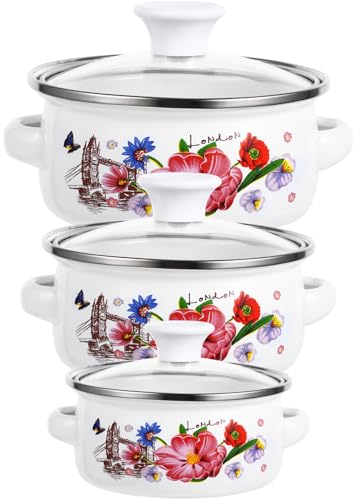 PRETYZOOM Enamel Vintage Pan and Pots Enamel Saucepan Stew Pot 3pcs Stockpot with Cooking Pot Enamel Milk Pan Nonstick Vintage Soup Pot Cookware Sauce Pan Instant Ramen Bowl 15/18/20cm