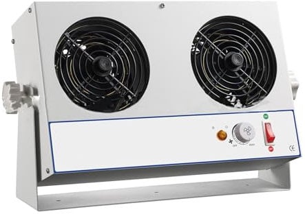 KHZKHC Double-head Desktop Ion Blower, Electrostatic Anti Static Ionizer Fan, Air Volume 45-110CFM, Operating Temperature 0℃-50℃, for Printing, Packaging, Plastic Spraying, Plastic Demoulding