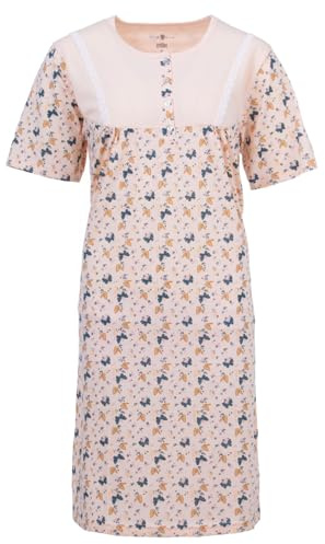 Zeitlos Nachthemd Damen Kurzarm Butterfly Schmetterling Spitze Knöpfe M-2XL Knopfleiste Schlafshirt