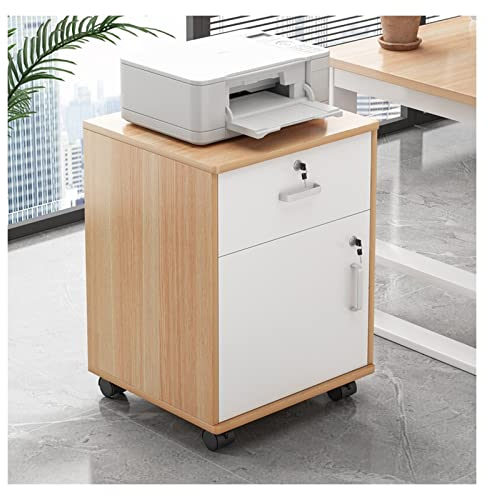 Büroschrank Holz-Aktenschrank, mobile Aktenaufbewahrung, Aktenordner-Organizer-Schrank mit feststellbaren Rädern, Multifunktions-Druckerständer, 1 Schublade, 14,1 DX 15,7 BX 19,6 H Aktenschrank ( C