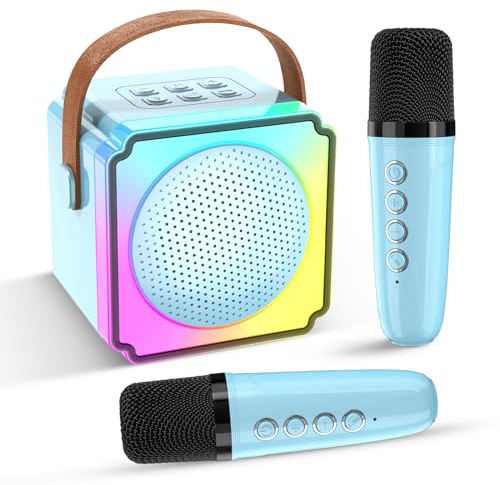 Caiord Mini Karaoke Machine for Kids, Portable Bluetooth Karaoke with 2 Wireless Mics, Perfect for Birthday Parties - Blue