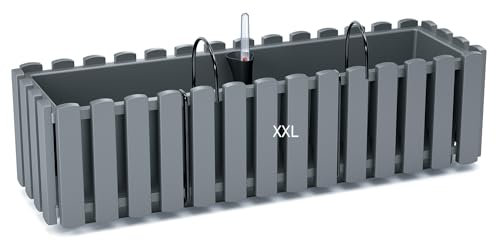 MELTOM Blumentopf Blumenkasten mit Halter Balkonkasten mit Bewässerungssystem (Steingrau, XL-60)