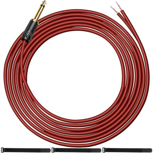 MKBKLLJY 1Pcs 1/4 TS Plug to Bare Speaker Wire 16.4FT 16AWG Positive Red Wire Marking Pure Copper Shell Gold-Plated TS Plug 6.5mm Mono Male Connector with Cable Ties for DJ DIY Guitar Speaker Projects