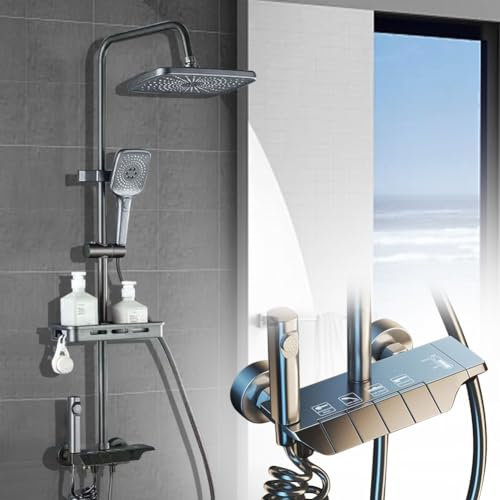 Colonne de douche avec pomme de douche et douche avec tige de douche colonne de douche avec mitigeur hauteur réglable 65-135 cm (gris foncé)