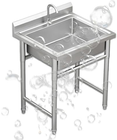 Freistehende Küchenspüle Aus Edelstahl, Spülbecken Für Die Außenküche, Waschbecken Küche Mit Wasserhahn, Geeignet Für Bauernhaus, Waschküche, Garten, Garage(50 * 50cm/19.6i*19.6in)