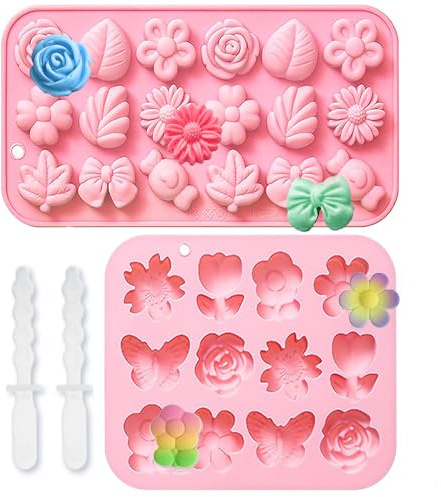 2 Stück Silikonformen Gießformen,Silikonform Blumen 3D Schokoladenform Silikon,DIY Blumen Schmetterling Bogen Silikonform Pralinenform Backform,für Kuchen Dekoration Schokolade Süßigkeit Herstellung