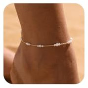 VIROMY Bracelet De Cheville En Perles Pour Femmes 14k Plaqué Or Plage d'Été Bracelet De Cheville En Perles Chaîne De Pieds Délicate, Imperméable Et Non Ternissante