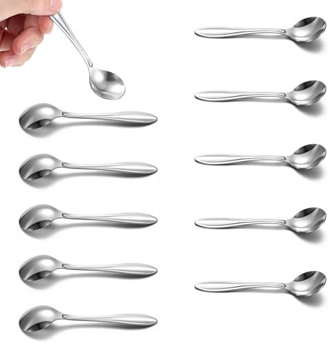 Stainless Steel Salt Spoon teaspoons Set of 10 Small Coffee Spoons Tiny Spoon Mini Spoons for Dessert Sugar Spices Jars Honey Sauce Serving Scoop Cute Little Condiment Espresso Scoop, Silver