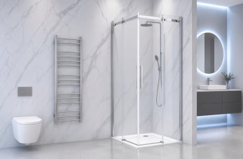 Box doccia angolare 70x80 cm con ante scorrevoli in cristallo temperato 8 mm H 200 cm CLARA Cromato