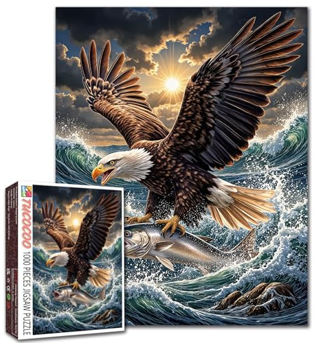 Weißkopfseeadler Jagd Fisch Puzzle Tier Puzzle Größer Mund Big Bass Bild 1000 Teile für Erwachsene Anfänger Herausfordernde Familie Aktivitätsspiele DIY Handwerk Puzzle für Heimdekoration Geschenke