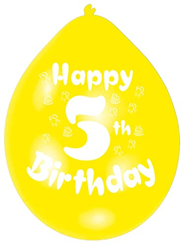 amscan INT995548 - Yellow Happy 5th Birthday 9 Latex Balloons - 10 Pack