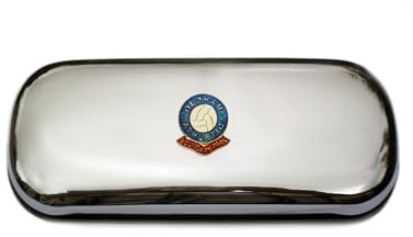 Polished chrome football club glasses case – Oldham Athletic