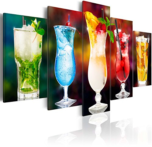B&D XXL - Wandbilder XXL Drink 100x50cm 5 tlg - Wand Deko Leinwand Bilder Groß Wanddeko Wohnzimmer Schlafzimmer Kunstdrucke - Küche Cocktail 030107-16