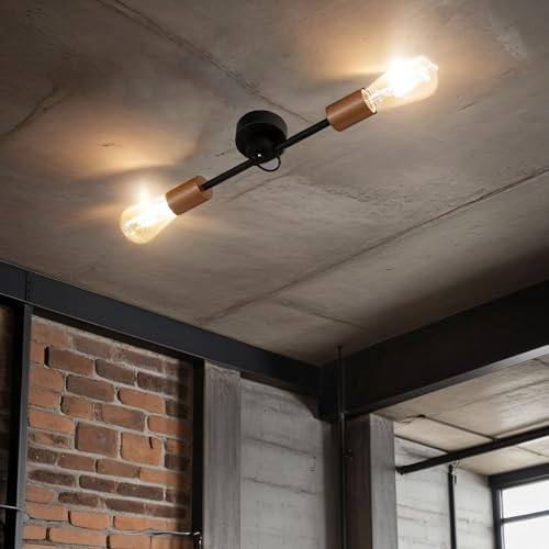 Licht-Erlebnisse Deckenlampe Vintage Schwarz Kupfer 2-flammig Deckenleuchte Industrial Design Wohnzimmerlampe STICKS