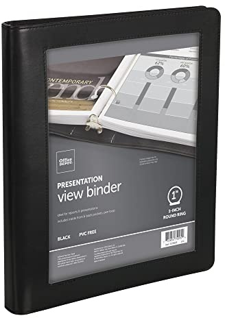 Office Depot® Brand Premium Leatherette Presentation View 3-Ring Binder, 1 Round Rings, Black