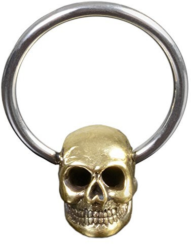 viva-adorno Vintage Piercing BCR Klemmring Chirurgenstahl mit Messing Totenkopf Z469, D1; 1,6x12mm