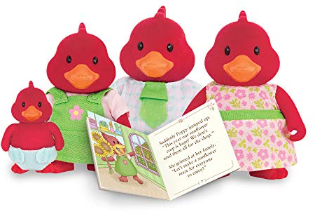 Li’l Woodzeez Figuren Kardinal Tierfamilie Tailfeather – 4 weiche Tierfiguren mit Bilderbuch auf Englisch – Tiere im Set, Spielzeug für Kinder ab 3 Jahren