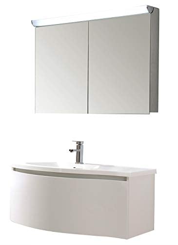 Mobile bagno sospeso LENA 1000 bianco opaco - specchio a scelta opzionale, Specchio:Senza specchio, Piletta Pop-up:Senza piletta Pop-up
