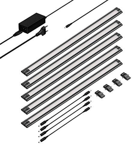 ledscom.de LED Unterbau-Leuchte SIRIS schwarz matt, flach, je 50cm, je 531lm, warm-weiß, 5er Set