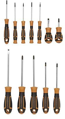 Magnusson 12 Piece Mixed Screwdriver Set, Colour Description: Black & Orange, Material: Steel, Handle Type: Soft Grip, Screwdriver Type: Mixed, Weight 510g