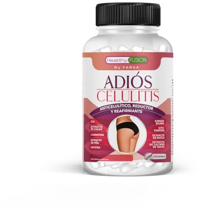 Adiós Celulitis Healthy Fusion | Anticelulítico Reductor Potente con L-Carnitina, Castaño de Indias, CLA, Cafeína, Cacao | Eliminar celulitis y piel de naranja | Reafirma y tonifica la piel | 100 Caps