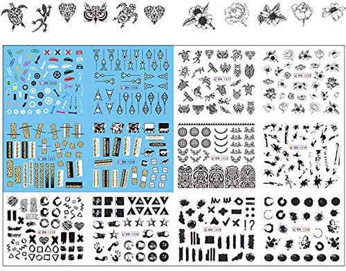 12 Designs Nail Stickers Set Mixed Floral Geometric Sexy Girl Nail Art Water Transfer Decals Tattoos Sliders Manicure,BN1225-1236
