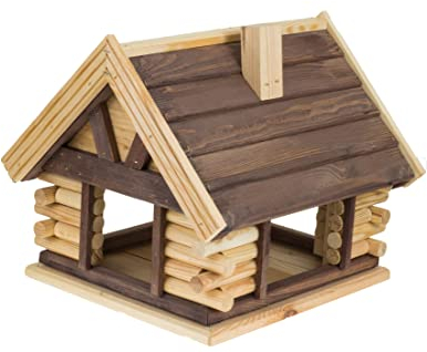 MAZUR International Vogelfutterstation Tisch Vogelhaus Holz Garten Futterstation Badewanne Großes Tablett hängend oder freistehend Hotel Vogelhaus für Wildrotkehlchen (Natur + Rosenholz)