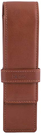 DiLoro Doppel-Federmäppchen aus Leder für Zwei Füllfederhalter, Kugelschreiber, Tintenroller und Bleistifte (Bugatti Tan)