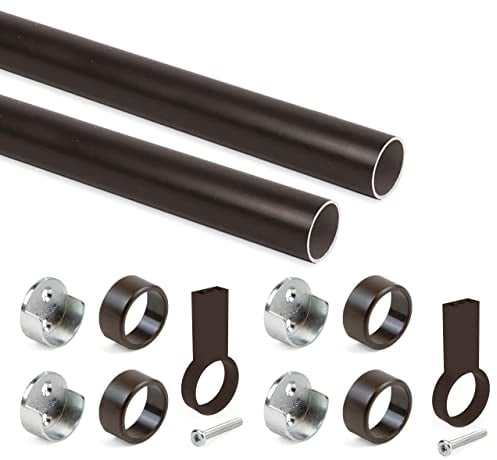 Emuca - Kit tubo per armadio rotondo D. 28, 1150 mm, alluminio, Verniciato moka, Lotto di 2