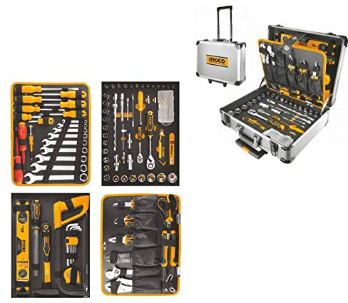 INGCO Trolley Con 147 Utensili In Alluminio Con Ruote Portatile, Per Uso Lavorativo e Hobbystico | Portatile, Per Officine Meccaniche, Garage, Elettricisti, Muratori, Cartongessisti