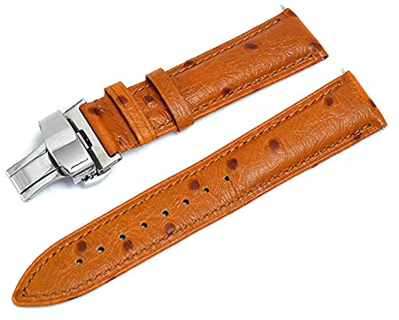 Armband Erste Schicht Beidseitige Lederband 20mm 22mm Edelstahlfaltschließe Strauß-Muster-Leder-Uhrenarmband für Männer Frauen, Orange, 22mm
