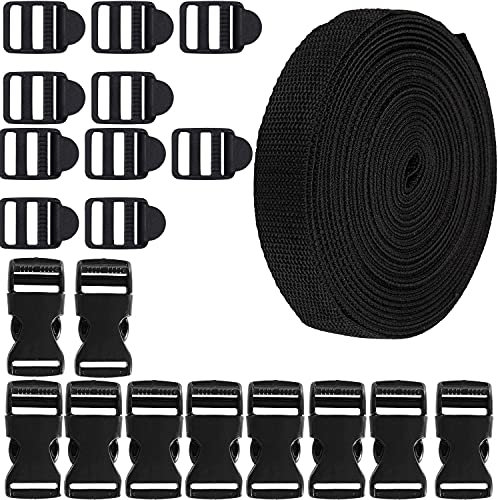 RUNCCI-YUN 10 Set Fibbie in plastica con sgancio Laterale con 1 Rotolo 5M 20mm Cinturino in Nylon con Cinghie per Fai da Te Cinghia per Bagagli, Collare per Animali, Riparazione di Zaini