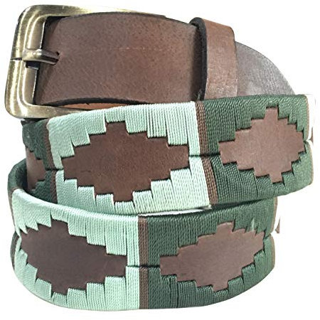 CARLOS DIAZ Herren Damen Premium Unisex Braunes Leder Bestickt Designer Polo Gürtel (110 cm/ 42-44 Inches)