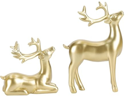 TOPBATHY 2 StüCk Resin Rentier Deko Gold Moderne Weihnachtsdekoration FüR Wohnzimmer Schreibtisch Und Tv-Schrank Kreative Hirsch Ornament