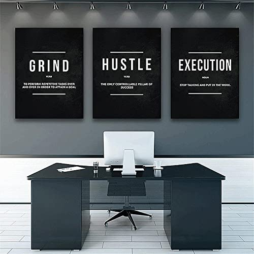 Yinaa Inspirierende Leinwand Malerei Wandkunst Bilder Grind Hustle Execution Motivational Poster für Büro Wohnkultur 30x40cmx3pcs rahmenlos