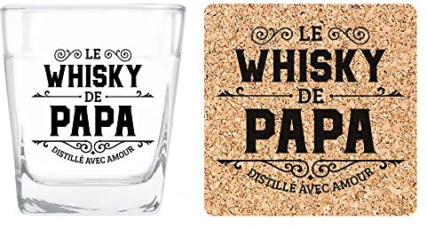 SLA Coffret Verre à Whisky et Sous-Verre - Papa